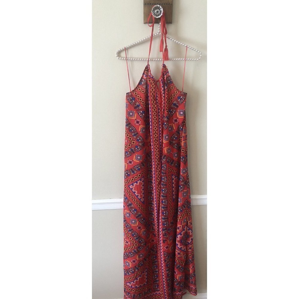 Flying Tomato Womens Size M Red Halter Maxi Dress Lightweight Aztec